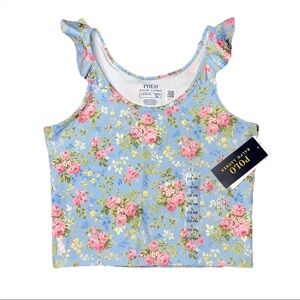 Polo Ralph Lauren Blue Pink Floral Girls Tank Ruffle Athletic NWT Large 12/14